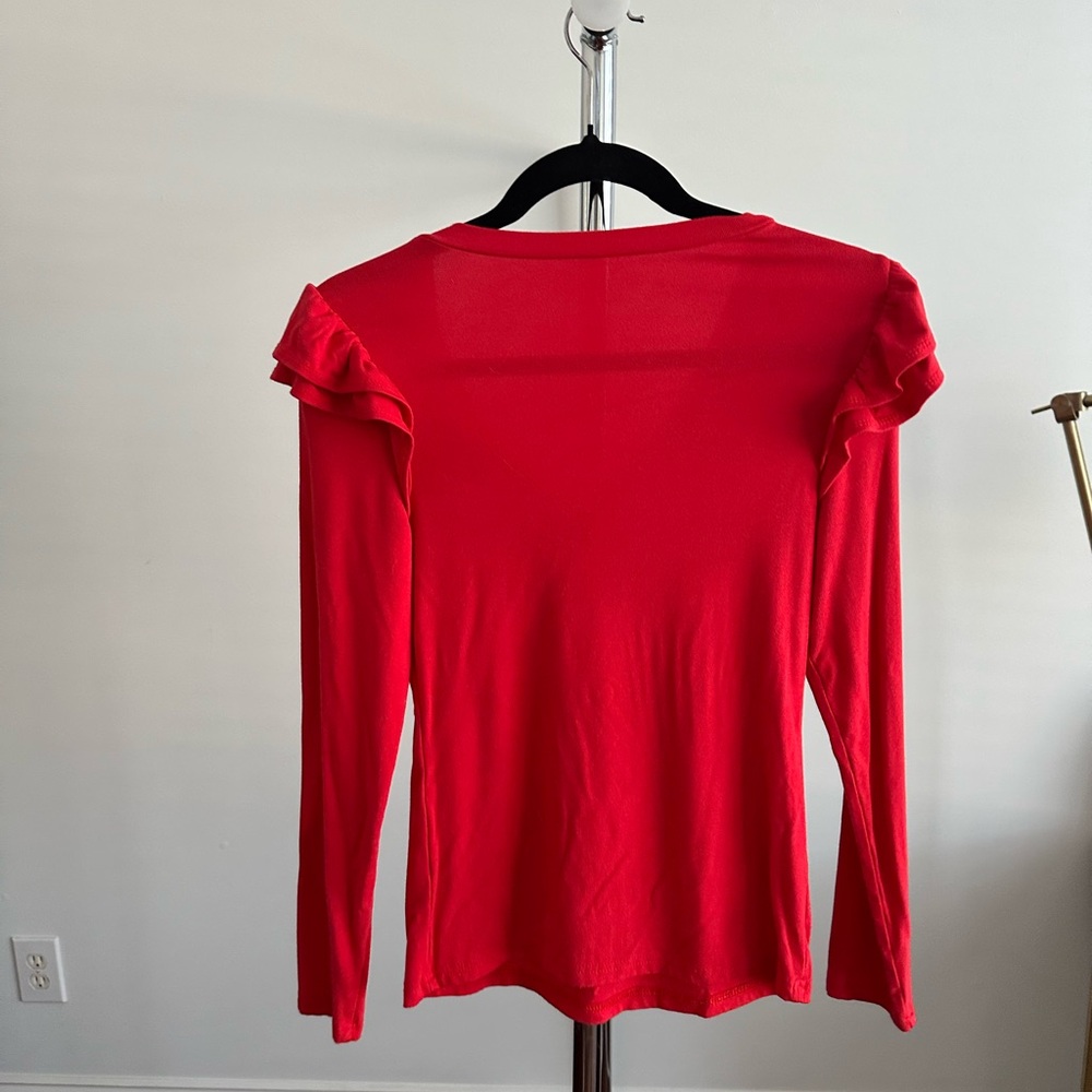 Women's Red Ruffle V-Neck Top size Small - Picture 2 of 4